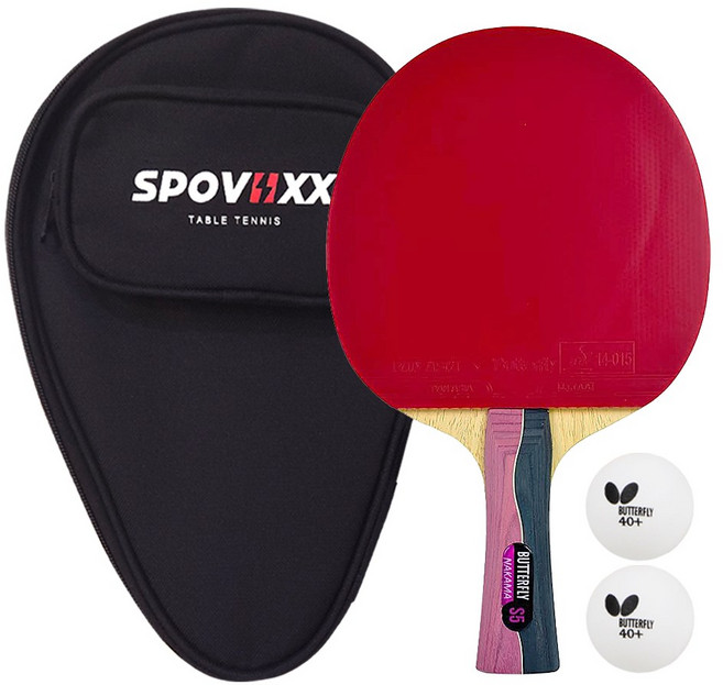 버터플라이 탁구라켓 양면 쉐이크 핸드 NAKAMA S-5 + 스포빅스 케이스
