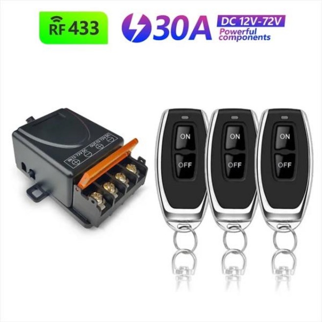 433Mhz 무선 원격 제어 스위치 30a DC 12V 24V 48V 72V 고출력 RF 릴레이 수신기 펌프 조명 램프 LED 70m, 1개