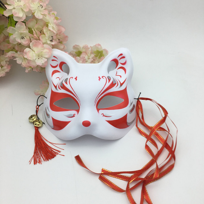 彩繪日式和風狐狸面具半臉 古風漢服化妝舞會cos動漫貓臉狐妖面罩, 1個, 紅蝶喵, 紅蝶喵