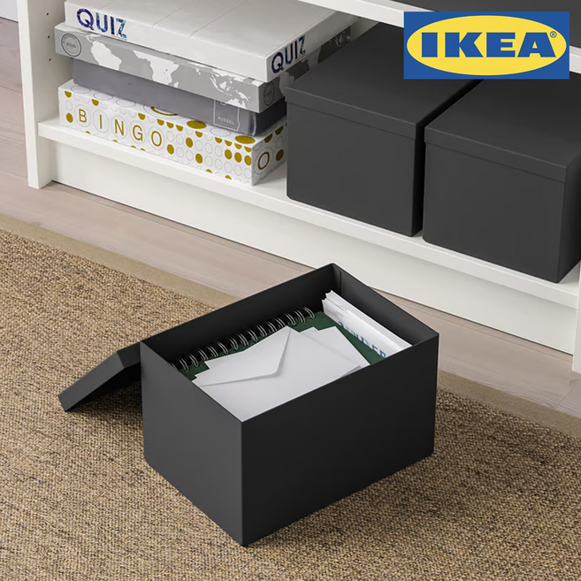 이케아 셰나 종이수납함 소형 18X25X15, 2개, 블랙
