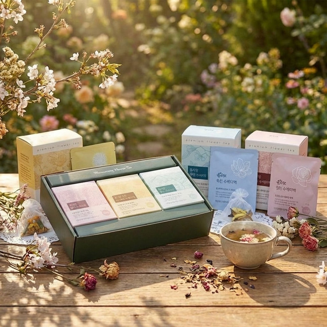 [ 몸사랑 ] 유기농 수제덖음 수제티백 3종 선물세트(목련티백 국화메리골드티백 장미티백), 1세트, 15g