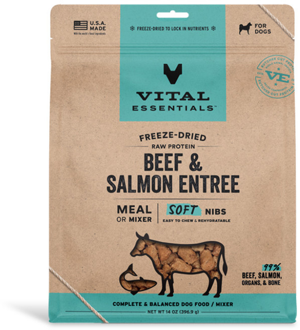 Vital Essentials 凍乾 生食 鬆軟顆粒 狗狗副食, 397g, 1個, 牛肉+鮭魚