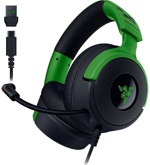 Razer Kraken V4 X 마인크래프트 에디션 유선 USB 헤드셋 PC 게임용 (40mm 드라이버 접이식 카디오이드 마이크 서라운드 사운드 크로마 RGB 및 콘솔용, Minecraft, 그린