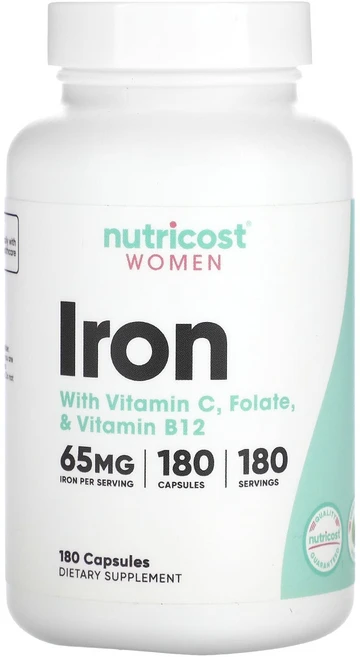 Nutricost 여성 철분 비타민C 엽산 비타민B12 함유 캡슐 180정, Nutricost여성철분비타민C엽산비타민B12함유캡슐1, 1개 - 쿠팡