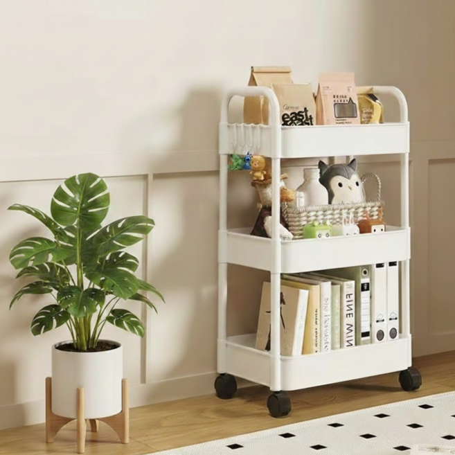 엘랑 이동식 틈새 튼튼한 다용도 트롤리 수납장 정리함, 아이보리, 플라스틱