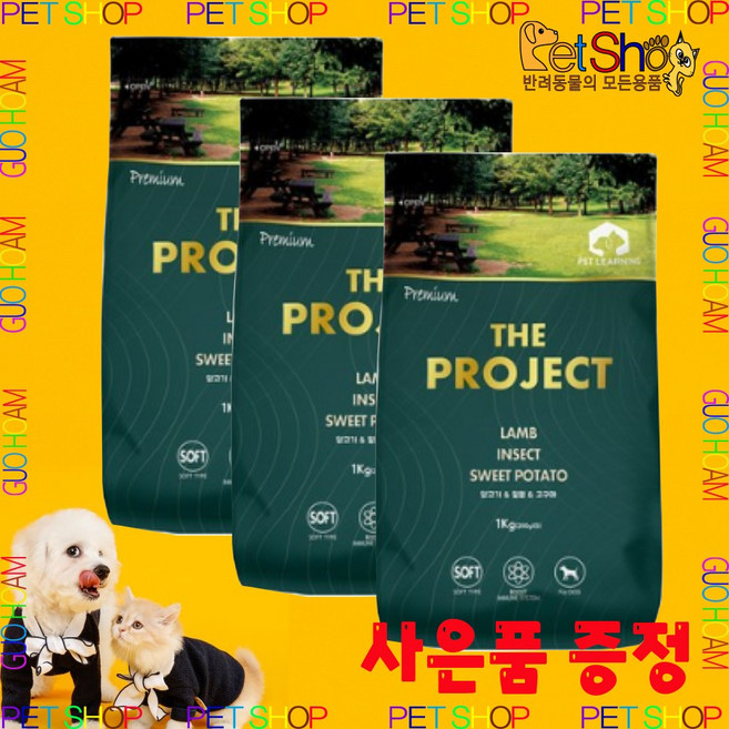펫러닝 반려동물 전연령용 더 프로젝트 강아지 노령견도 잘 먹는 소프트 사료 + 사은품 증정, 1kg, 3개, 눈물개선/눈건강+장건강