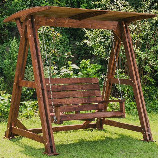 엉클트리 100% 통원목 야외 그네 의자 (강력 볼트너트 체결), 그네_지붕O_무도색, 무도색