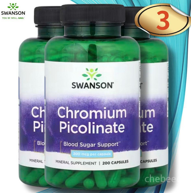 스완슨 크롬 크로뮴 피콜리네이트 200mcg 200캡슐 3병 미네랄, 200정