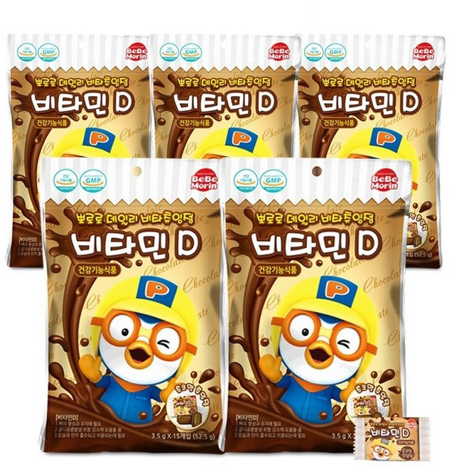 베베모린 뽀로로 데일리 초코맛 비타츄잉정 비타민D, 52.5g, 5개