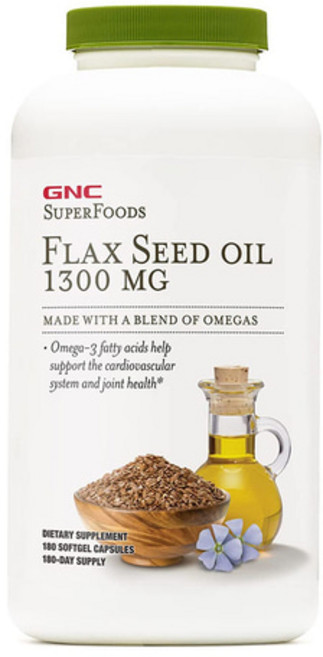 GNC 슈퍼푸드 아마씨유 오메가 1300mg 180캡슐 Flax Seed Oil, 1개