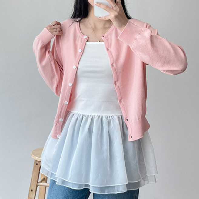 걸즈팩토리 여성용 라운크롭 긴팔 니트 가디건 국내제작