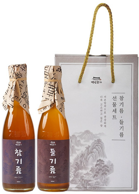 백년본가 저온압착 프리미엄 참기름350ml+들기름350ml 선물세트, 1세트, 350ml