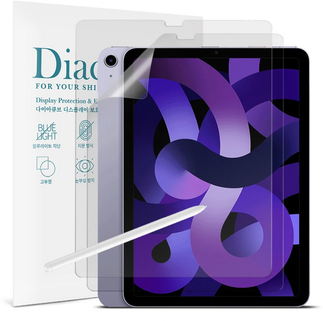 다이아큐브 아이패드에어 4세대 / 5세대 10.9인치 공용 저반사 지문방지 블루라이트차단 액정보호필름 2매, 저반사지문방지 항균 블루라이트차단