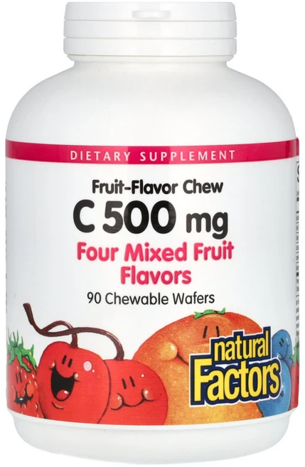 네츄럴펙터스 과일맛 츄 비타민C 4가지 혼합 과일 맛 500mg 츄어블 웨이퍼 90개, 1개, 90정 - 쿠팡