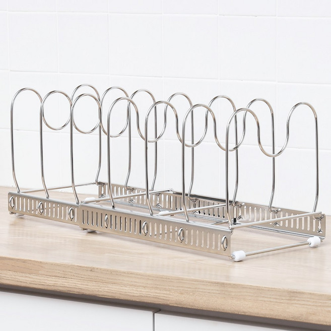 올스텐 후라이팬 정리대 냄비 뚜껑 그릇 접시 선반 확장형, 스텐인레스, 1세트, 6단