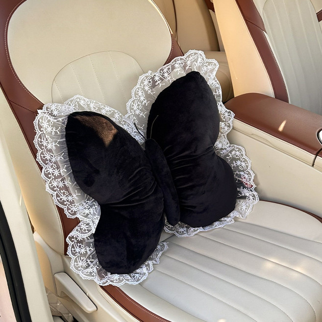 레이스 나비 차량등받이쿠션 목허리쿠션 쇼파쿠션 의자쿠션 (아름답고 사치스러운 스타일 차량 내부/거실 등에서 사용하기 적합함), 허리 - 검정