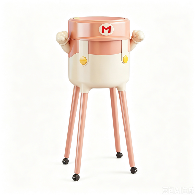 높은 다리 쓰레기통 이동식 대용량 주방 거실 마리오 디자인, 핑크