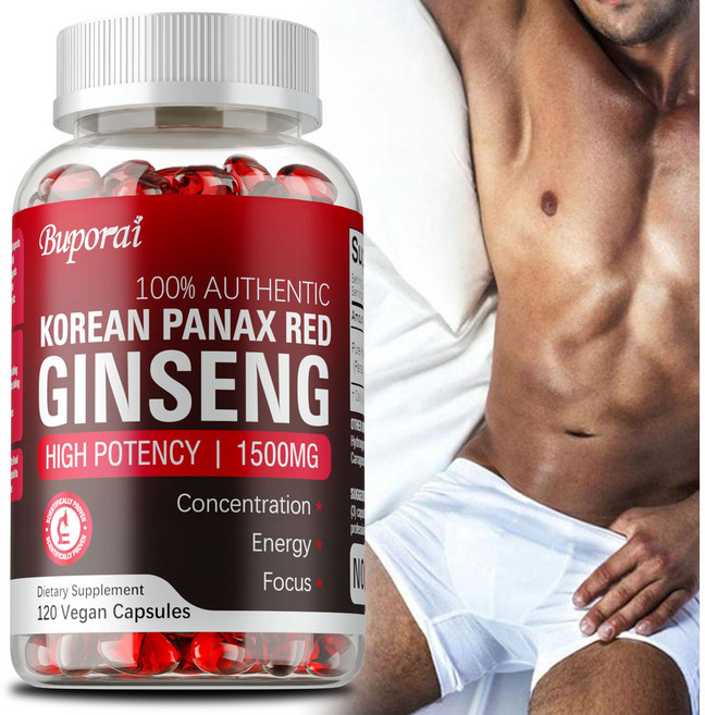 한국산 홍삼 1500mg - 최고의 퍼포먼스 집중력 활력을 위한 에너지 보충제 - 고효능 인삼뿌리 추출물 - 120캡슐 (비건), 1개, 120정