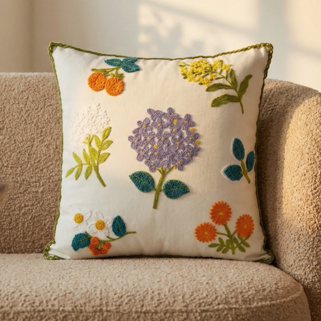 그로스엘 국산솜포함 고급자수 소파쿠션, 보라수국