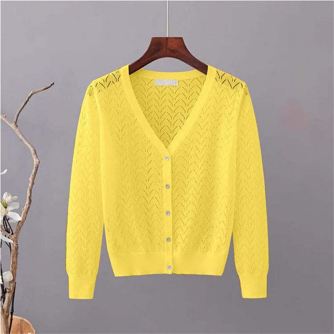 TKX 여성 여름용 브이넥 니트 가디건 얇은 긴팔 앞버튼 통기성 데일리 심플 디자인