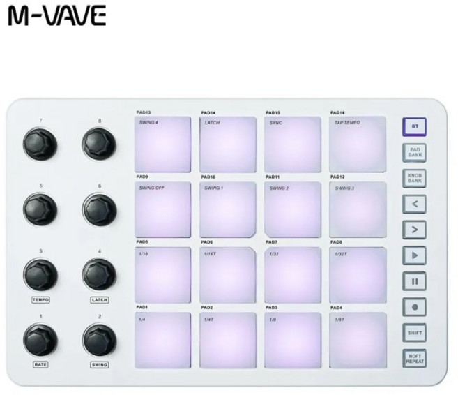 M-VAVE SMC-PAD 런치 패드 USB-C 인터페이스 휴대용 디자인 무선 MIDI 컨트롤러 타악기 키보드에 적합, 01 SMC-PAD