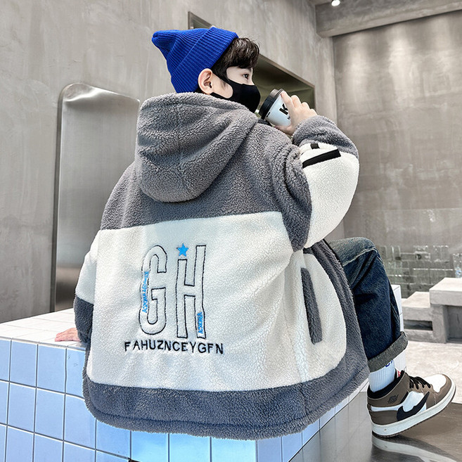 비비키드 남아 겨울 주니어 기모 GH 영문자수 플리스 양털 뽀글이 후드집업 초등생 외투 상의 초중생 주니어 긴팔 코트 점퍼 (813)