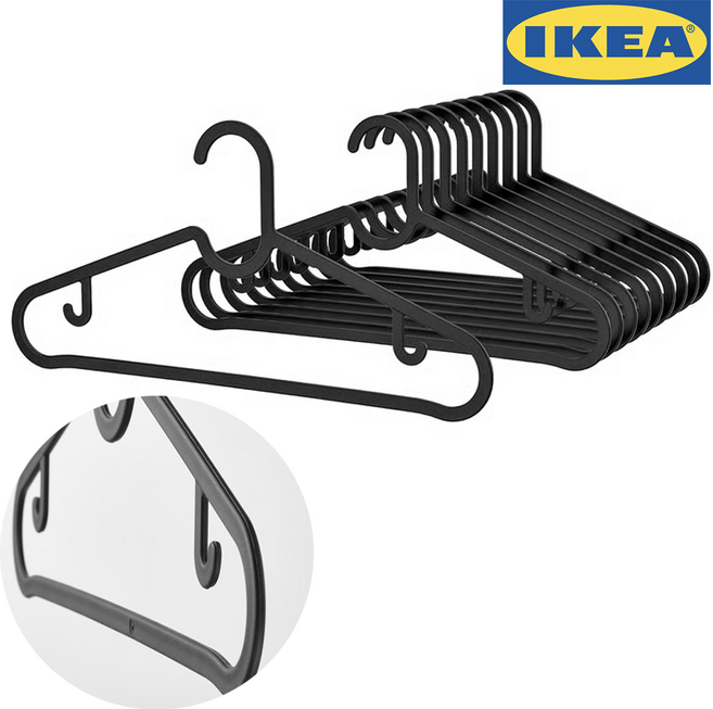 이케아 플라스틱 옷걸이 스프르티그, 블랙 10개입, 1세트