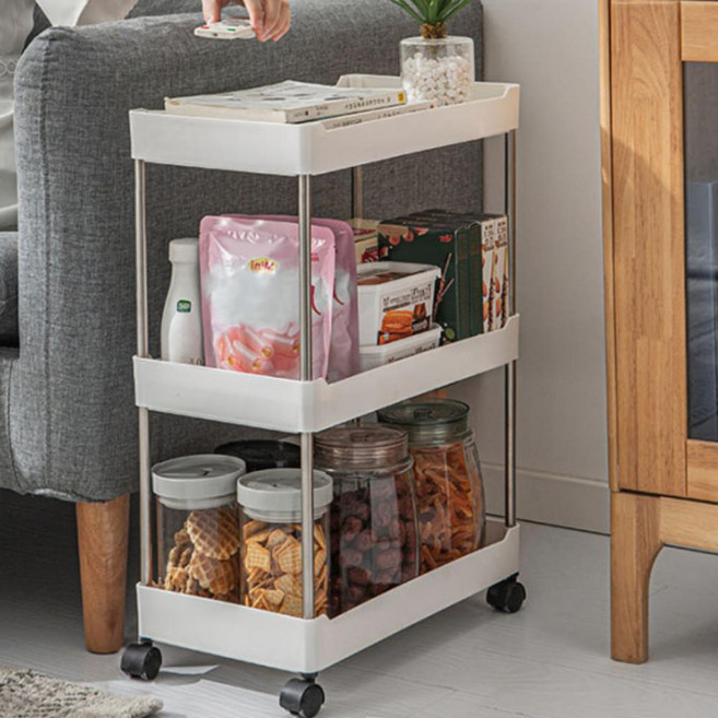 이동식수납장 수납트롤리 이동식선반 트롤리 수납장 간이 카트 틈새트롤리 틈새선반 거실 주방 욕실 이동식 수납, 블랙(BLACK), 4단