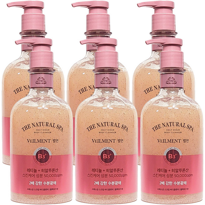 벨먼 스파 수분광채 약산성 스크럽 바디워시 블랙로즈향, 580ml, 6개