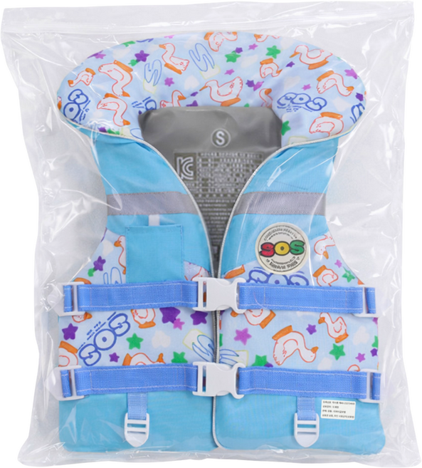 (따사롬) 국산 KC인증 어른 & 아이 지키미 SOS 수영 조끼 부력 보조복 ( 우리 아이 안전 선택이 아닌 물놀이 필수 아이템 ) from 티제이글로벌, 오리 블루 구명조끼 사이즈 (S), 1개