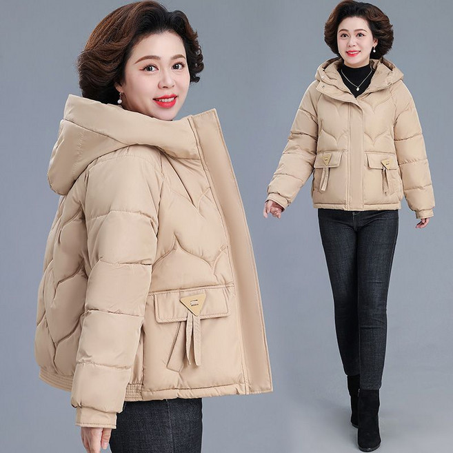 중년 여성 겨울 후드 집업 패딩 루즈핏 도톰 코트 방한 캐주얼 자켓 엄마 아우터 경량 패딩SYW