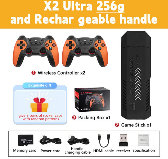 X2 울트라 비디오 게임 스틱 콘솔 또는 2.4G 이중 무선 컨트롤러 4K HD30000 128G 레트로 크리스마스 선물, Ultra O Charging 256, 1개