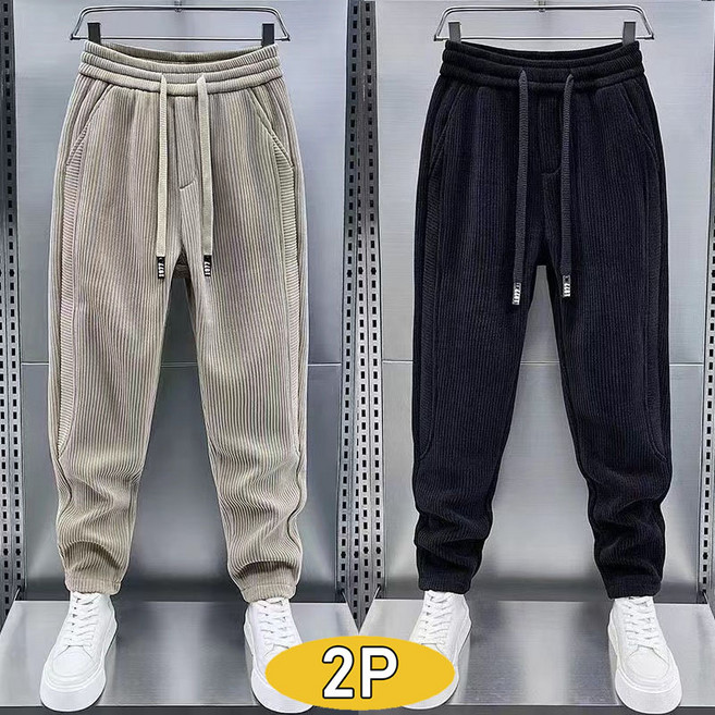 1+1 남성 캐주얼 코듀로이 조거 팬츠 스트링 배기핏 밴딩팬츠 데일리