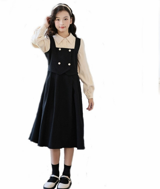 學院風少女服裝套裝 中大童長袖襯衫背心裙兩件套 秋季新款兒童套裝