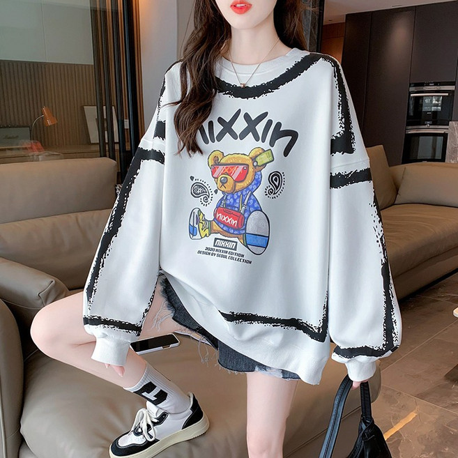 280g 트윌100폴리에스터추동루즈핏빅사이즈프린트슬림맨투맨