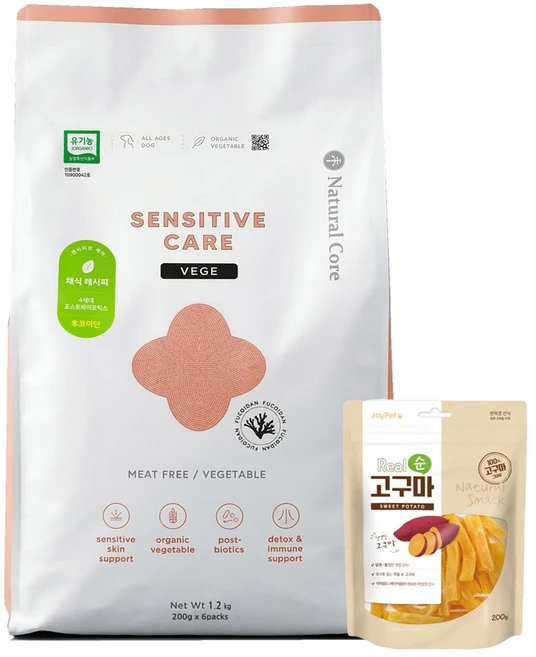 네츄럴코어 센시티브케어 베지 (비건) 유기농 채식레시피 애견사료 +리얼고구마200gg, 1개, 1.2kg, 채소 - 쿠팡