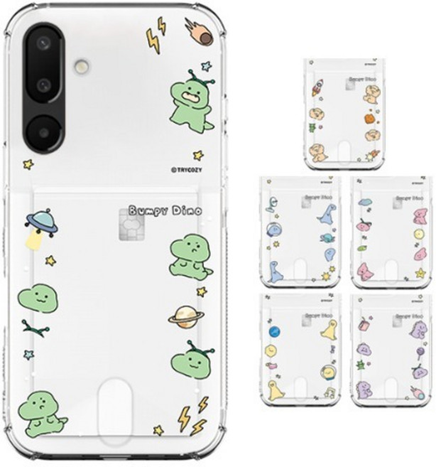 갤럭시와이드8 (M166) 갤럭시M16 삐뚤빼뚤 공룡 우주 투명 에어쿠션 카드 젤리 케이스