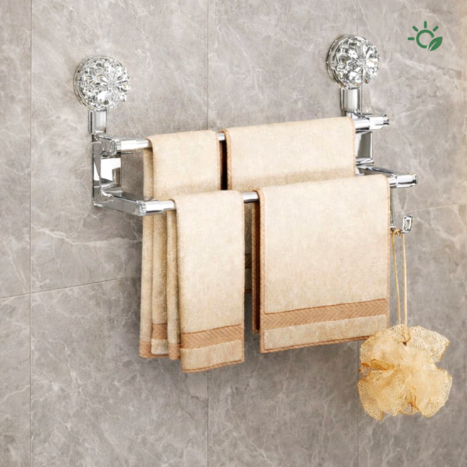 2단 수건 걸이 스텐 흡착식 욕실용품 정리 샤워 타올 거치대 소형, 1
