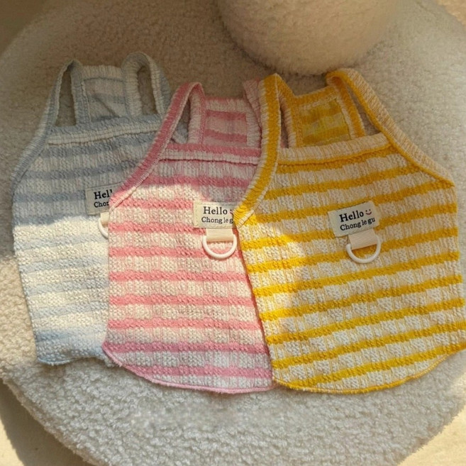 코코스튜디오 고양이 강아지옷 봄 여름 코코 크링클 하네스 나시 티셔츠, 1개, 옐로우