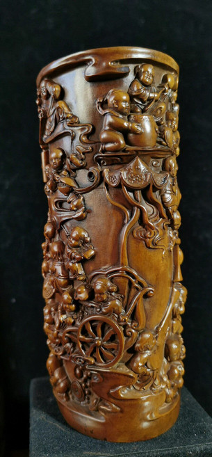 小葉黃楊木 百子鬧春筆筒, 詳情見包裝