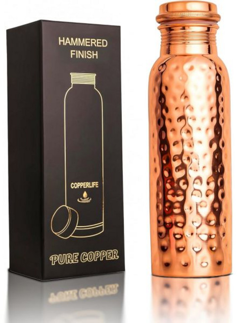 COPPER LIFE 구리 물병 34온스 100% 순수 구리로 아유르베다 건강에 이로운 망치질 무늬 수제 제작 음수용 누수 방지 뚜껑 테스트 완료