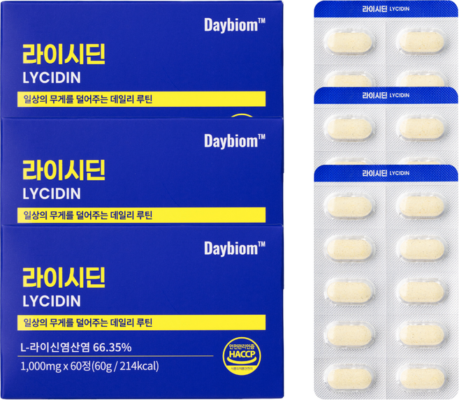 데이바이옴 라이시딘 L 라이신 아연 베타글루칸 프로폴리스 헤스피리딘 LYSINE 엘리신, 3개, 60정