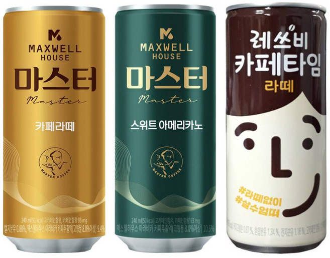 맥스웰 마스터 카페라떼 240mlx30개+맥스웰 스위트 아메리카노 240mlx15개+레쓰비 카페타임 라떼 240mlx15개, 1개, 240ml