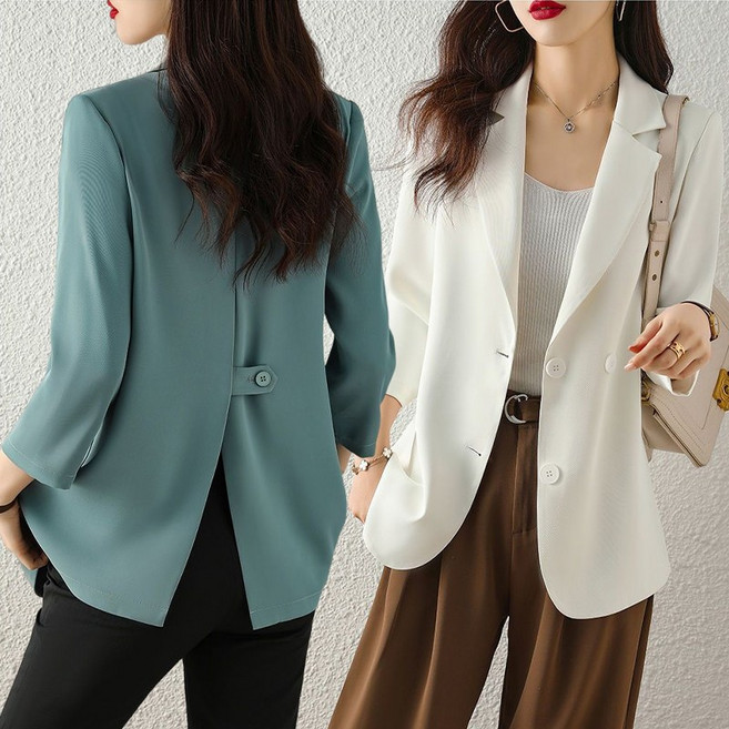 여성 간절기 슬림핏 쉬폰 정장자켓 시원한 트임 캐주얼 아우터 봄가을 코트
