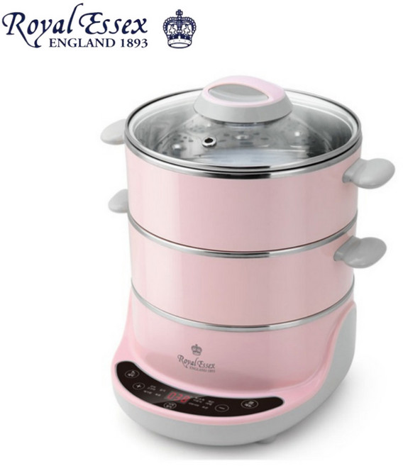 로얄에식스 ST-KS01 스팀쿠커 3단 전기 만능 계란 송편 떡 찜기 EG 전기찜기, 핑크