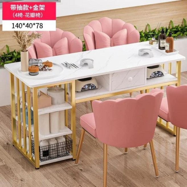 일본 매니큐어 테이블 및 의자 세트 심플한 인스타 샵 북유럽 라이트 럭셔리 싱글 더블 전문, 9) 140cm Table B-4chair, 09 140cm Table B-4chair