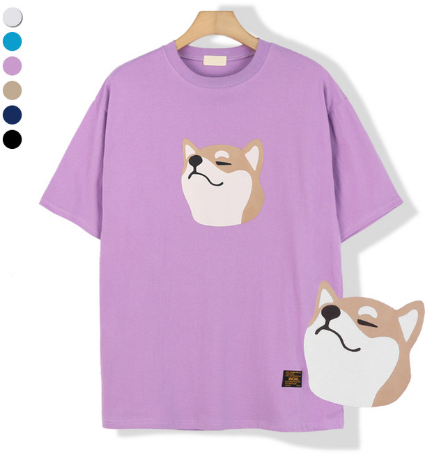 오마보이 남성용 시바견 패치 반팔 티셔츠