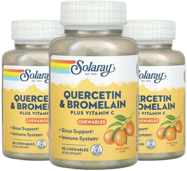 솔라레이 브로멜라인 퀘르세틴 케르세틴 플러스 비타민C 천연 오렌지 츄어블 90정 2+1, 3개 - 쿠팡