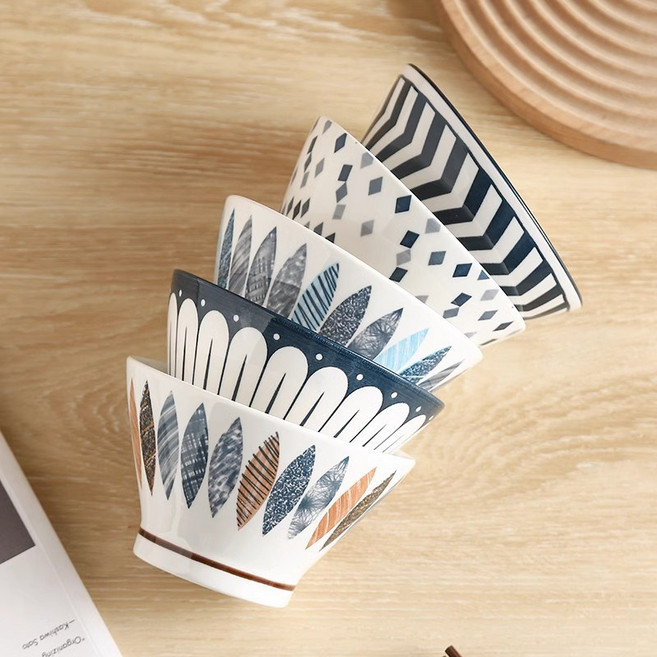 니치유 도자기 삿갓공기 밥공기 샐러드공기, 혼색, 5개, 개