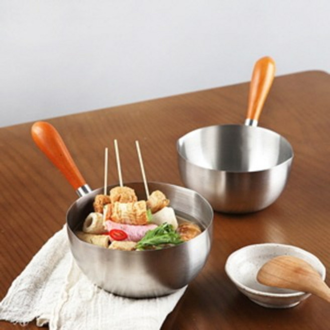 [미쓰오상점] 스텐 우드핸들 밀크팬 편수냄비, 13cm